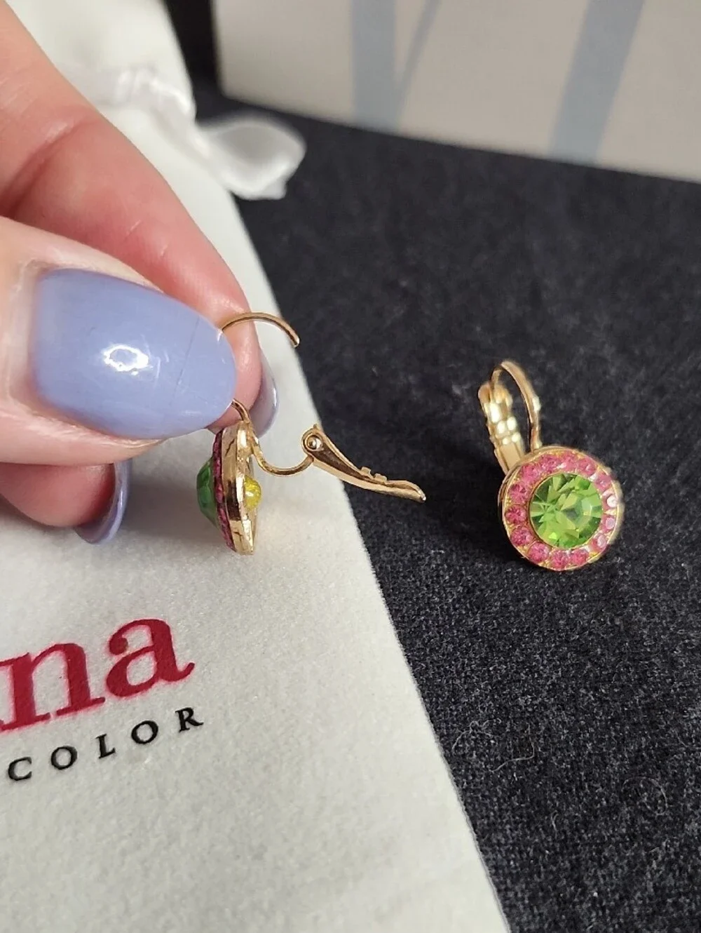 Mariana Coral Cove Gold-Tone Pink & Green Swarovski Crystal Lever-Back Earrings
